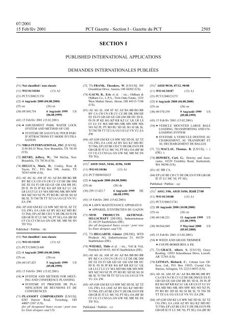 PCT/2001/7 : PCT Gazette, Weekly Issue No. 7, 2001 - WIPO