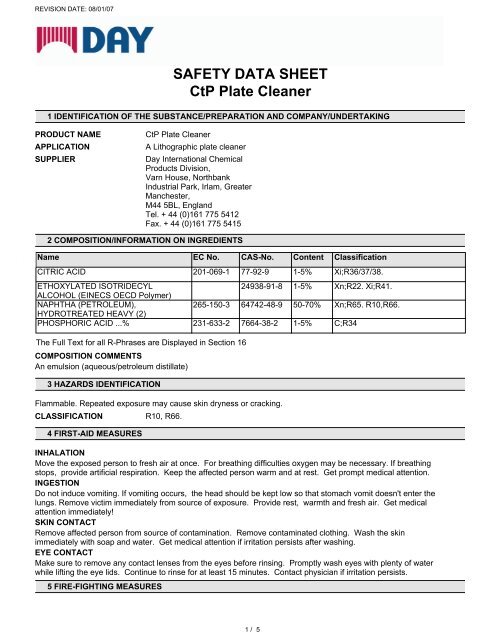 SAFETY DATA SHEET CtP Plate Cleaner - Offset Supplies