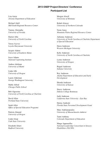 2013 OSEP Project Directors' Conference Participant List