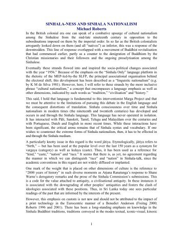 Sinhala-ness and Sinhala Nationalism, Michael Roberts, 2001