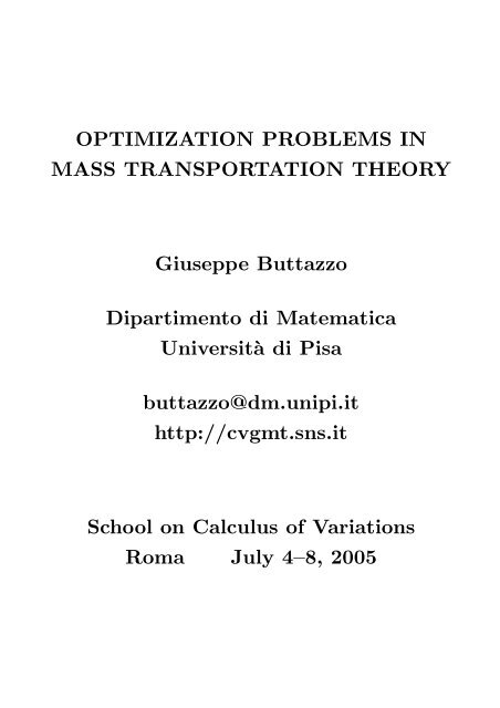 OPTIMIZATION PROBLEMS IN MASS TRANSPORTATION THEORY ...