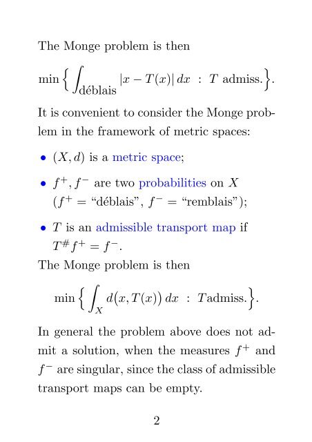 OPTIMIZATION PROBLEMS IN MASS TRANSPORTATION THEORY ...