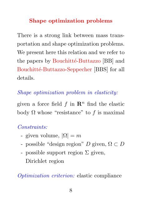 OPTIMIZATION PROBLEMS IN MASS TRANSPORTATION THEORY ...