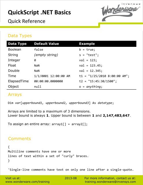 Download QuickScript .NET Basics - Wonderware