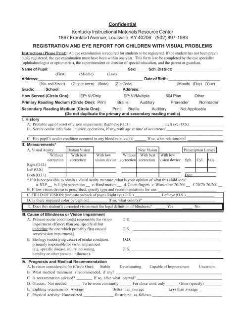Eye Report Form - Kentucky School for the Blind