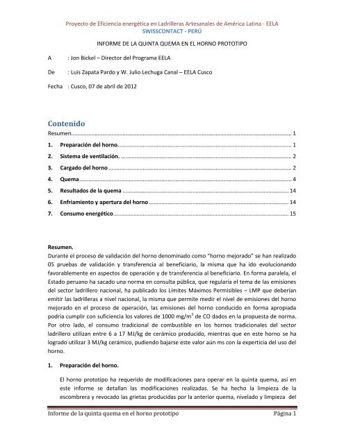 Informe de la quinta quema en el horno prototipo - Red Ladrilleras