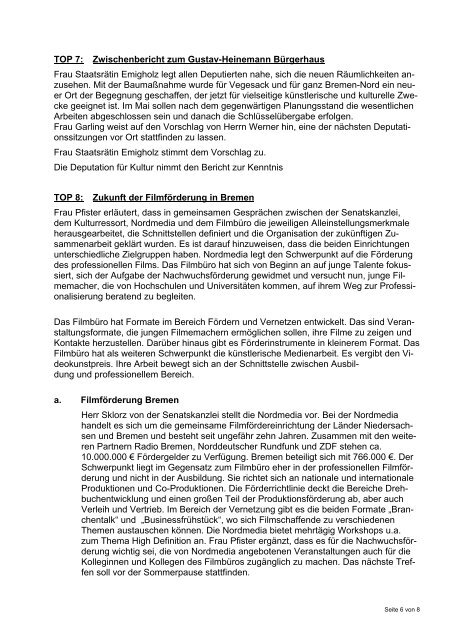 Protokoll städtisch 26 02 2013 - Senator für Kultur - Bremen