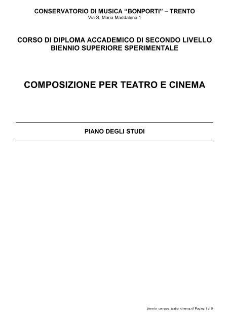 composizione per teatro e cinema - Conservatorio di Musica FA ...