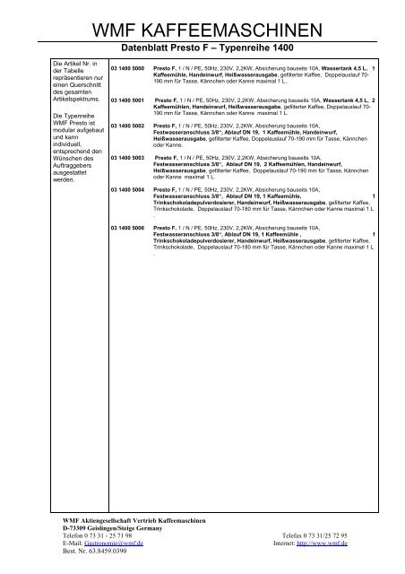 WMF Planungsinfo - WMF Kaffeemaschinen