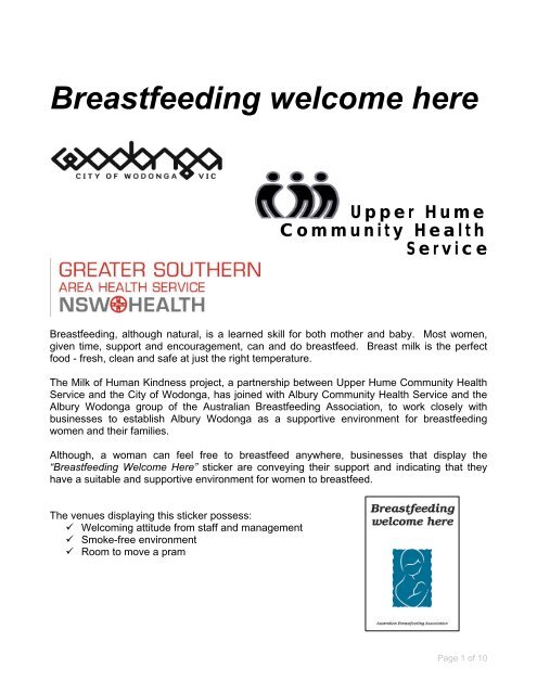 Breastfeeding welcome here Upper Hume ... - City of Wodonga