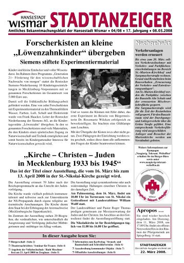 Stadtanzeiger 04/2008 [PDF, 2,5 MB] - Hansestadt Wismar