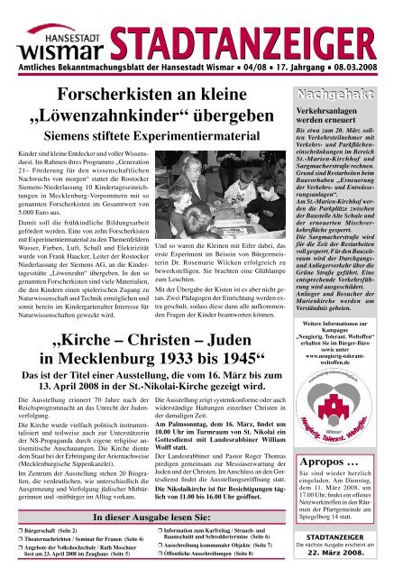 Stadtanzeiger 04/2008 [PDF, 2,5 MB] - Hansestadt Wismar