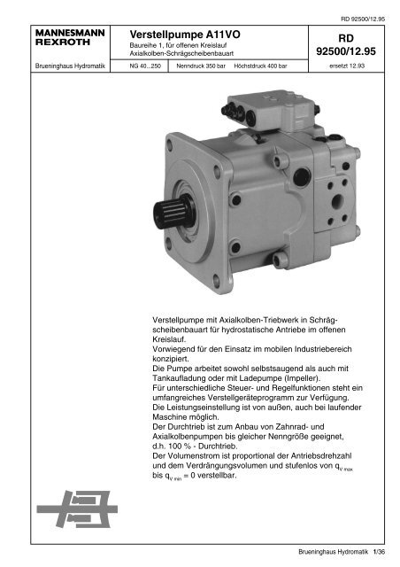 RD 92500/12.95 Verstellpumpe A11VO - Group VH A/S