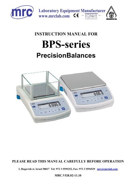 Operating Instruction - Precision Balances PS series - MRC
