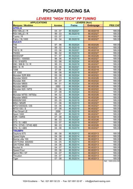 Liste de prix_PP Tuning - Pichard-Racing