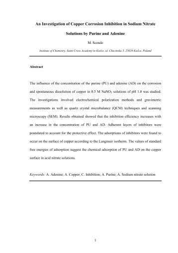 An Investigation of Copper Corrosion Inhibition in Sodium Nitrate ...