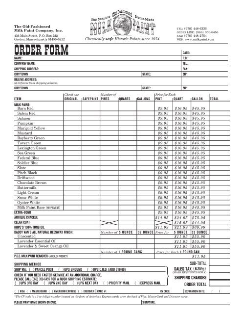 Order fOrm - The Old Fashioned Milk Paint Company