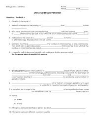 GENETICS REVIEW SHEET Genetics - Arapahoe High School