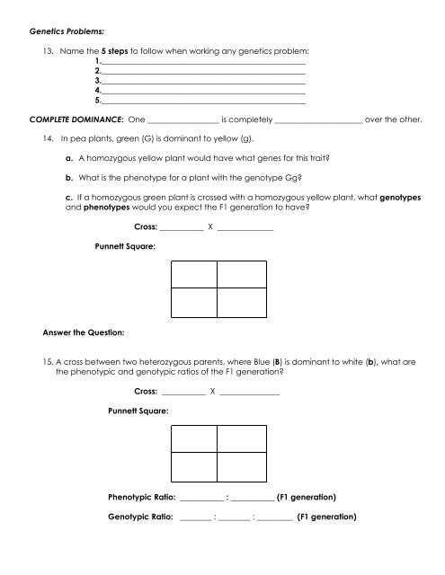 GENETICS REVIEW SHEET Genetics - Arapahoe High School