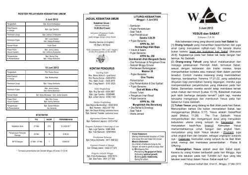 JADUAL KEBAKTIAN UMUM KONTAK PENGURUS YESUS dan ...