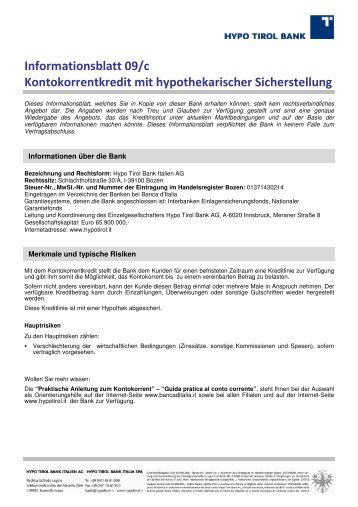 Informationsblatt 09/c Kontokorrentkredit mit hypothekarischer ...