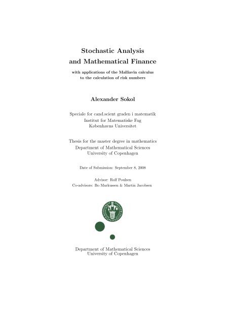 Stochastic Analysis and Mathematical Finance - Institut for ...