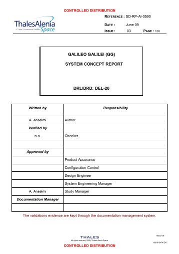 GALILEO GALILEI (GG) SYSTEM CONCEPT REPORT DRL/DRD ...