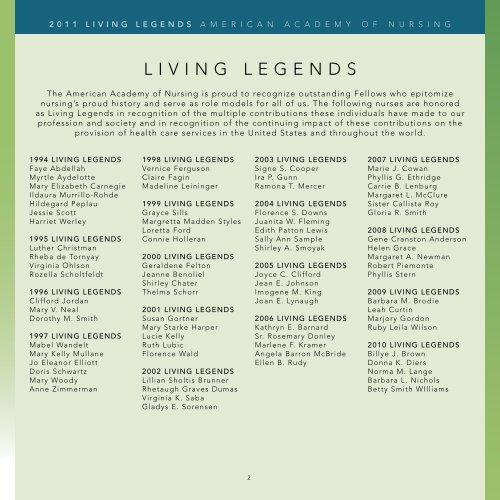 2011 Living Legends - American Academy of Nursing