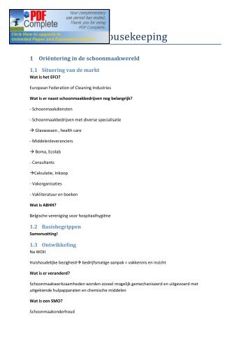 Samenvatting Housekeeping 2011-2012 - Studiant