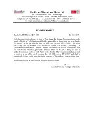 The Kerala Minerals and Metals Ltd TENDER NOTICE - Kmml.com