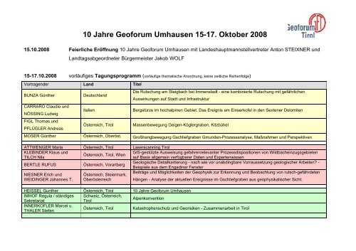 10 Jahre Geoforum Umhausen 15-17. Oktober 2008