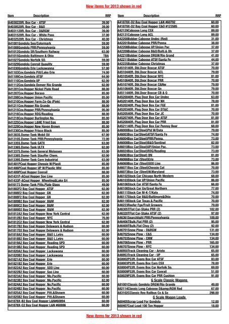 AristoCraft G Scale 2013 Price List - Bachmann