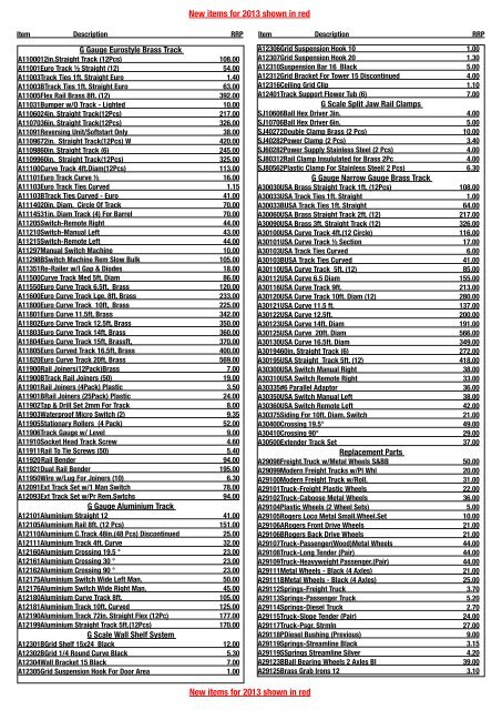 AristoCraft G Scale 2013 Price List - Bachmann