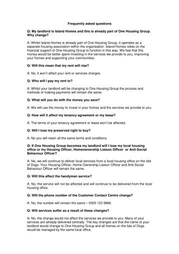 FAQs for Island Homes residents - One Housing Group