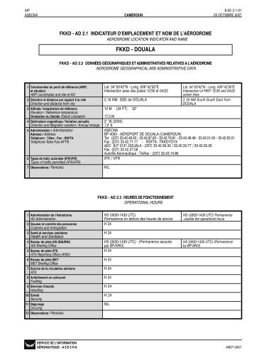 FKKD - DOUALA - CARACTÃRISTIQUES DE L'AÃRODROME