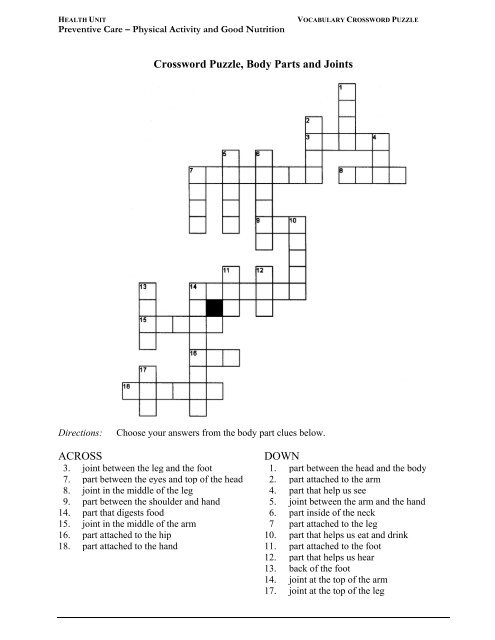 Crossword Puzzle, Body Parts and Joints ACROSS DOWN - LINCS
