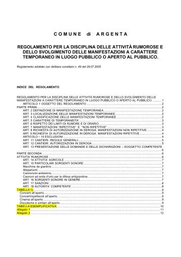 Regolamento comunale per la disciplina delle attività rumorose