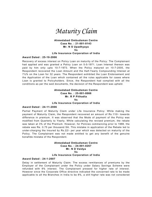 Maturity Claim - Gbic.co.in