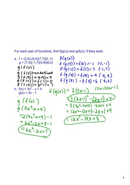 For each pair of functions, find f(g(x))