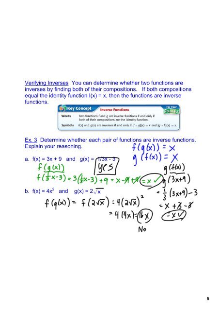 For each pair of functions, find f(g(x))