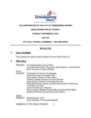 the corporation of the city of temiskaming shores regular meeting of ...