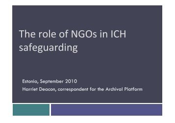 The role of NGOs in ICH safeguarding