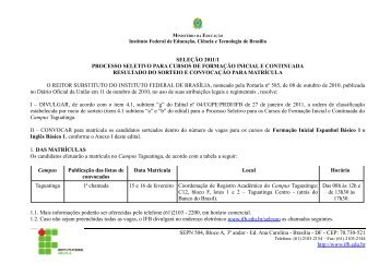 Resultado do Sorteio - cursos Básico 1 - IFB