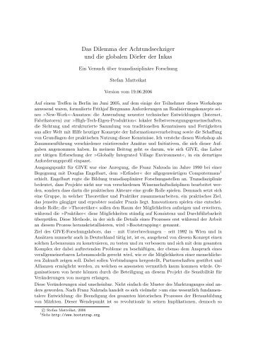 Das Dilemma der Achtundsechziger und die globalen DÃ¶rfer der Inkas