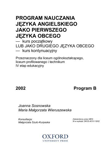 PROGRAM NAUCZANIA JĘZYKA ANGIELSKIEGO