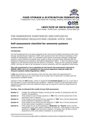 Ammonia systems self assessment checklist for DSEAR - Institute of ...