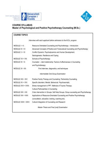 Course Syllabus - The World of Positive Psychotherapy