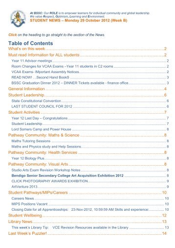Table of Contents - Bendigo Senior Secondary College