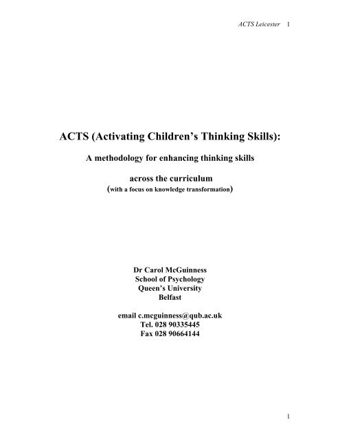 Activating Children's Thinking Skills - Teaching and Learning ...