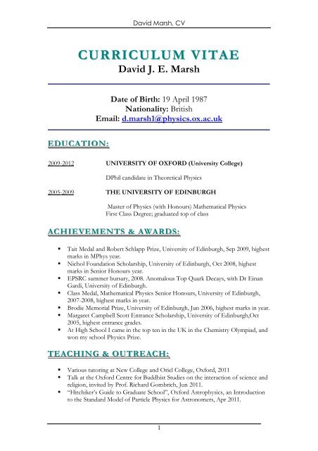 CURRICULUM VITAE CURRICULUM VITAE - University of Oxford ...